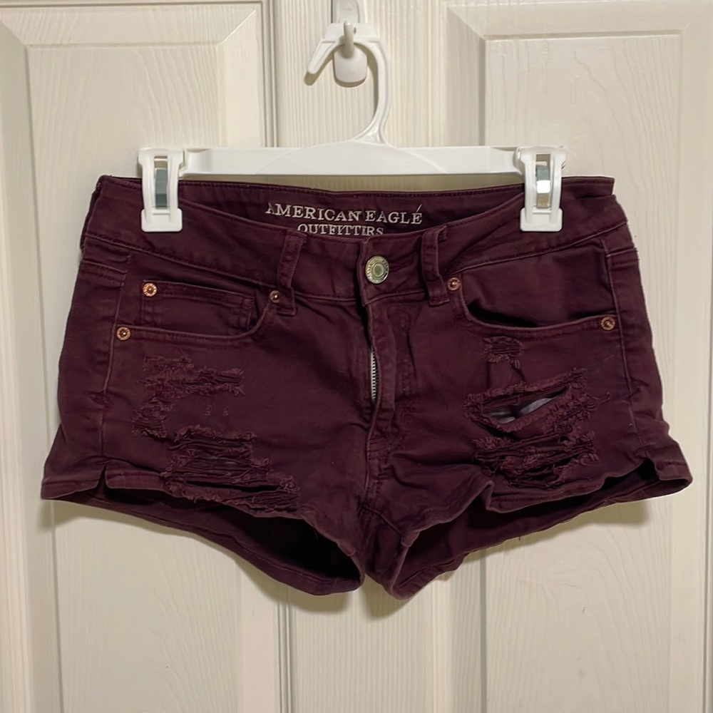 Burgundy American Eagle Outfitters Jean Shorts